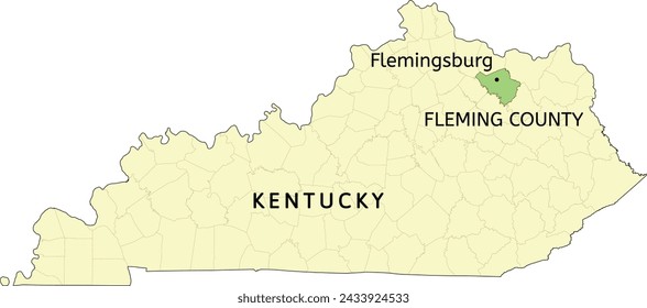 Fleming County and city of Flemingsburg location on Kentucky state map