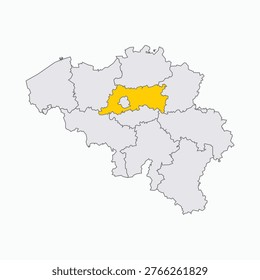 Flemish Brabant Province Map Highlighted on Belgium Administrative Map Vector Illustration