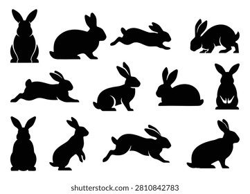 Flemish Giant Rabbit Silhouette Vector Set - Big Bunny and Hare Clipart