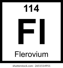 Tabelas periódicas de elementos de fleróvio (Fl). Ícone com número atômico 114. Elemento superpesado sintético nomeado após o Laboratório Flerov em Dubna.
