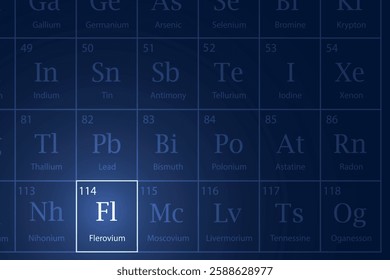 Flerovium highlighted element in periodic table with glowing effect