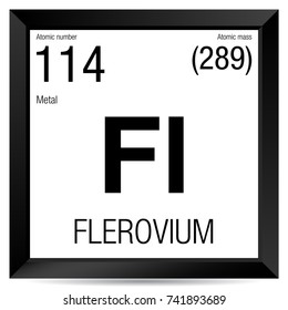 Flerovium symbol. Element number 114 of the Periodic Table of the Elements - Chemistry - Black square frame with white background