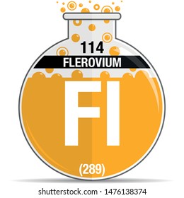 Flerovium symbol on chemical round flask. Element number 114 of the Periodic Table of the Elements - Chemistry. Vector image