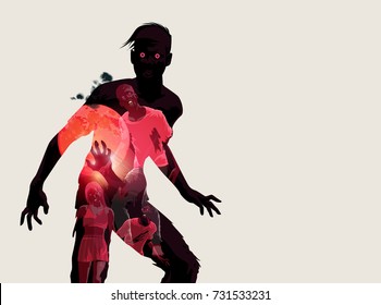 Fleshing eating dead zombie silhouette. Vector illustration