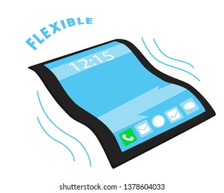 Flesible tablet with blue home screen on isolated background 