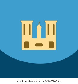Flet icon on blue square Arabic mosque with the Arab minaret