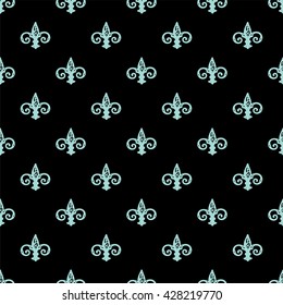 Fleur de Lis background texture. Limpet shell and black color. Seamless pattern. Vector illustration