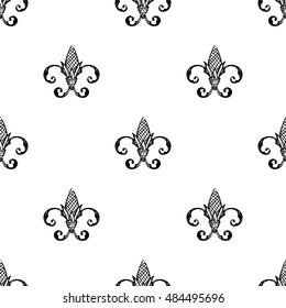 Fleur de Lis background texture. Black and white color. Seamless pattern. Vector illustration