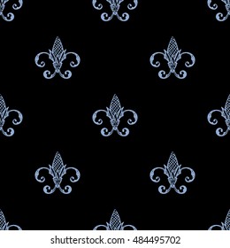 Fleur de Lis background texture. Black and serenity color. Seamless pattern. Vector illustration