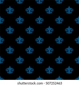Fleur de Lis background texture. Black and snorkel blue color. Seamless pattern. Vector illustration