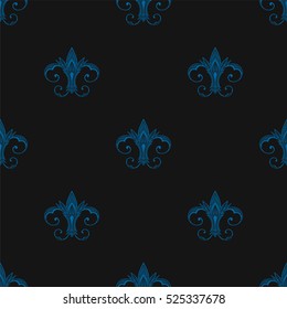 Fleur de Lis background texture. Black and snorkel blue color. Seamless pattern. Vector illustration