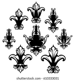 fleur de lis black and white vector heraldic design set