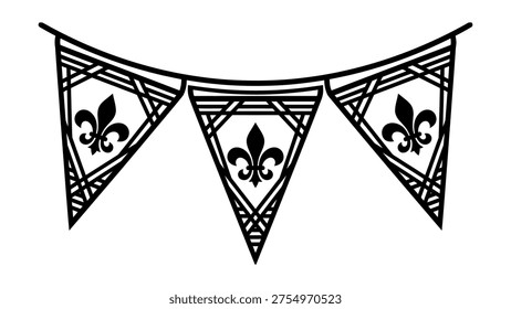 Fleur De Lis Bunting Flag Garland Vector for Mardi Gras Celebration and Royal Event Decoration