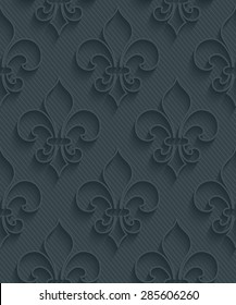 Fleur de lis dark perforated paper with outline extrude effect. 3d seamless background. See others in My Perforated Paper Sets.