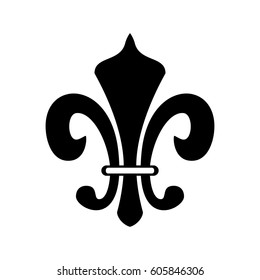 Fleur de lis decoration icon. Black logo silhouette. Vector badge illustration