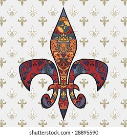  Fleur de lis design on regular seamless pattern