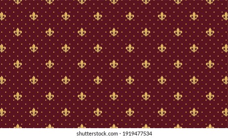 fleur de lis with dots pattern vector. Luxury red seamless pattern background. Interior royal room decoration. Parisian wallpaper decoration.