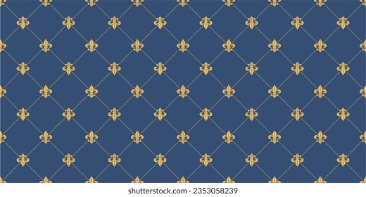 fleur de lis and floral pattern. Classic mosaic geometric background. Monochrome tile. Template for your design of tile, wallpapers, rug, interior, fabric, textile. Vector illustration