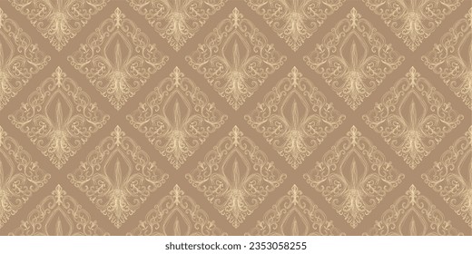 fleur de lis and floral pattern. Classic mosaic geometric background. Monochrome tile. Template for your design of tile, wallpapers, rug, interior, fabric, textile. Vector illustration