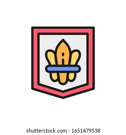 Fleur de lis, escudo heráldico de armas, lirio florido de color plano icono de línea.