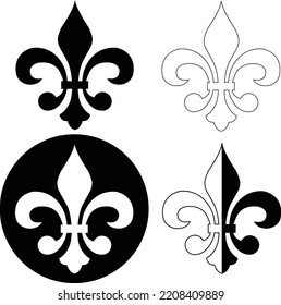 fleur de lis heraldic icon on white background. black silhouettes of lily flowers (fleur-de-lis). flat style.