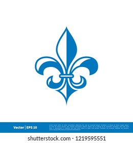 fleur de lis heraldic lily icon vector logo template in blue colour