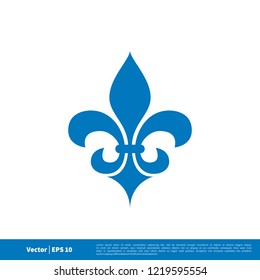 Fleur De Lis Heraldic Lily Icon Vector Logo Template In Blue Colour