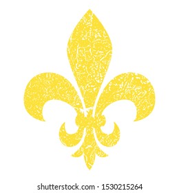 Fleur de lis. Heraldic lily. Mardi Gras Symbol. Grunge background yellow