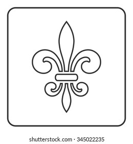 Fleur de Lis icon. Fleur-de-Lis sign and graphics. Royal french lily. Heraldic symbol for design, logo or decorate. Elegant flower outline design. Gray emblem isolated on white background. Vector