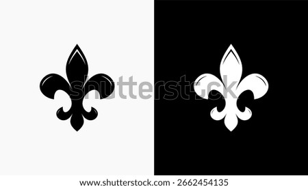 fleur de lis icon isolated on white and black background. Flower Lily Royal Medieval Heraldic french symbol. Classic emblems illustration. Stock clip art