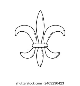 Fleur de Lis icon in line styles. Black and white illustration for Mardi Gras carnival.