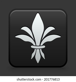Ícone de flor de lisa no botão preto e branco 