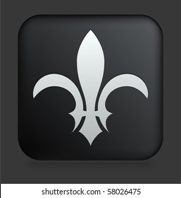 Icono Fleur De Lis en botón cuadrado negro de Internet Ilustración original
