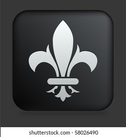 Fleur De Lis Icon on Square Black Internet Button Original Illustration