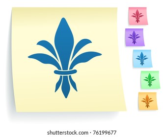 Fleur De Lis Icon on Post It Note Paper Collection Original Illustration