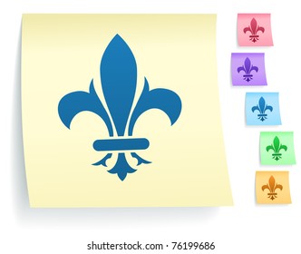 Fleur De Lis Icon on Post It Note Paper Collection Original Illustration