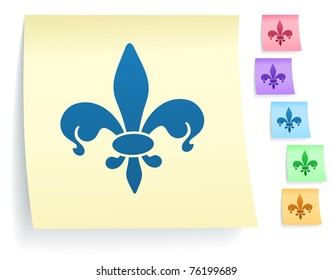 Fleur De Lis Icon on Post It Note Paper Collection Original Illustration