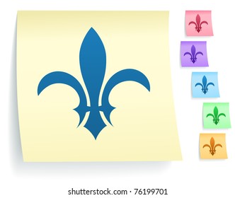 Fleur De Lis Icon on Post It Note Paper Collection Original Illustration