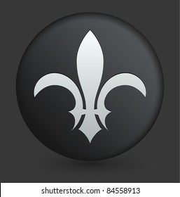 Fleur De Lis Icon on Round Black Button Collection Original Illustration