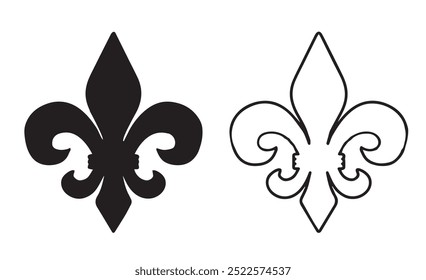 Ícone Flor de Lis. Ilustração vetorial. Fleur de lys vintage elemento de design ou ícone em preto adequado para heráldica e design de decoração clássica em várias formas.