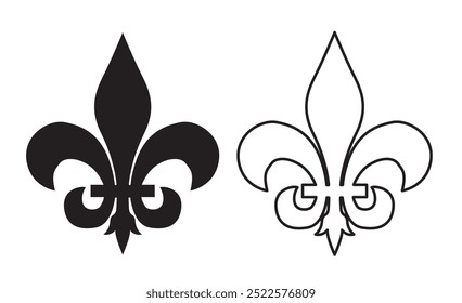Fleur De Lis icon. Vector illustration. Fleur de lys vintage design element or icon in black suitable for heraldry and classic decoration design in various shapes.