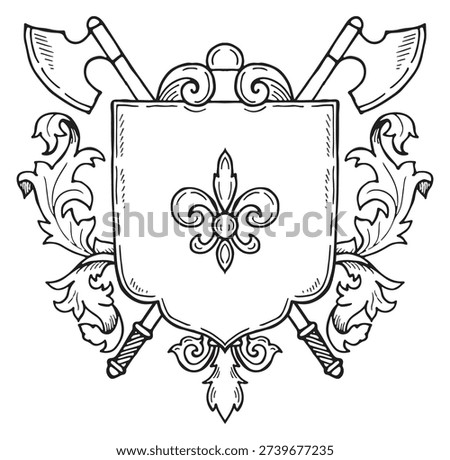 Fleur de lis insignia. Crossed ax shield emblem