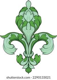 Un flor de flores de lirio floral de flores de escudo de armas real heraldry diseño en un estilo filigree.