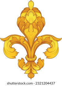 A Fleur de lis lily flower floral coat of arms royal heraldry crest design in a filigree style.