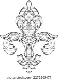 A Fleur De Lis or Lys lily flower royal heraldic symbol pattern illustration in a vintage woodcut etching drawing style