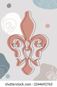 Fleur de lis minimalist Illustrations in pastel colors. Linear style design