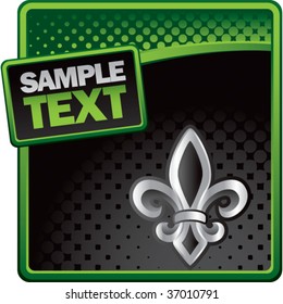 fleur de lis on green and black halftone advertisement