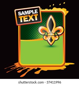 fleur de lis on orange splattered banner