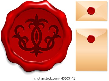 Fleur De Lis On Wax Seol Original Vector Ilustración Sello de cera de cera Sello Ideal para el Concepto de Estilo Antiguo