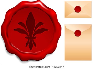 Fleur De Lis On Wax Seal Original Vector Illustration Wax Seal Letter Stamp Ideal for Old Style Concept